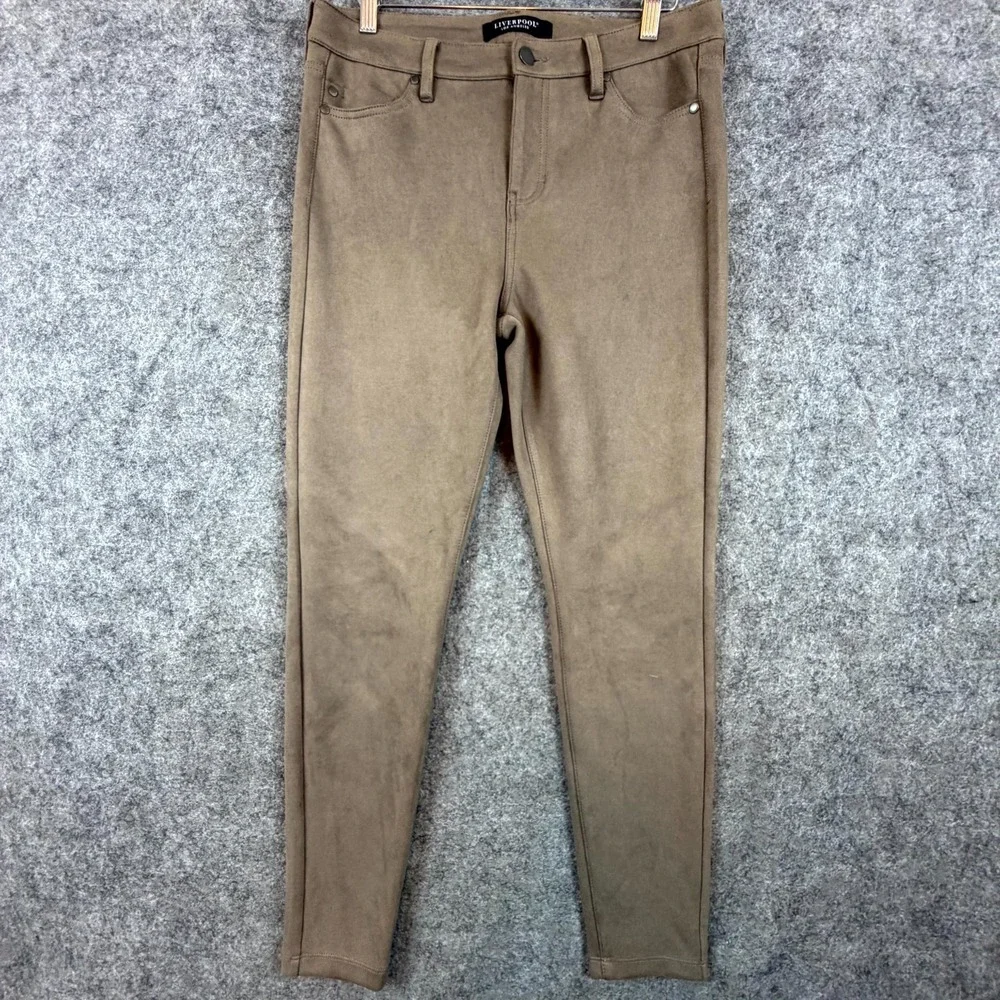 Liverpool Los Angeles Faux Suede Pants‎ Womens 10 Brown Mid Rise Skinny Leg